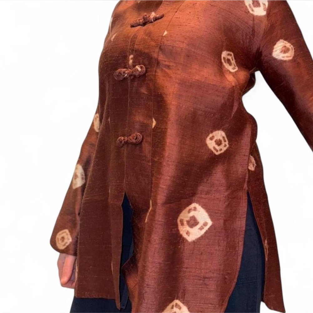 Vintage 90s Brown Hand-Dyed Tie-Dye Toggle Tunic